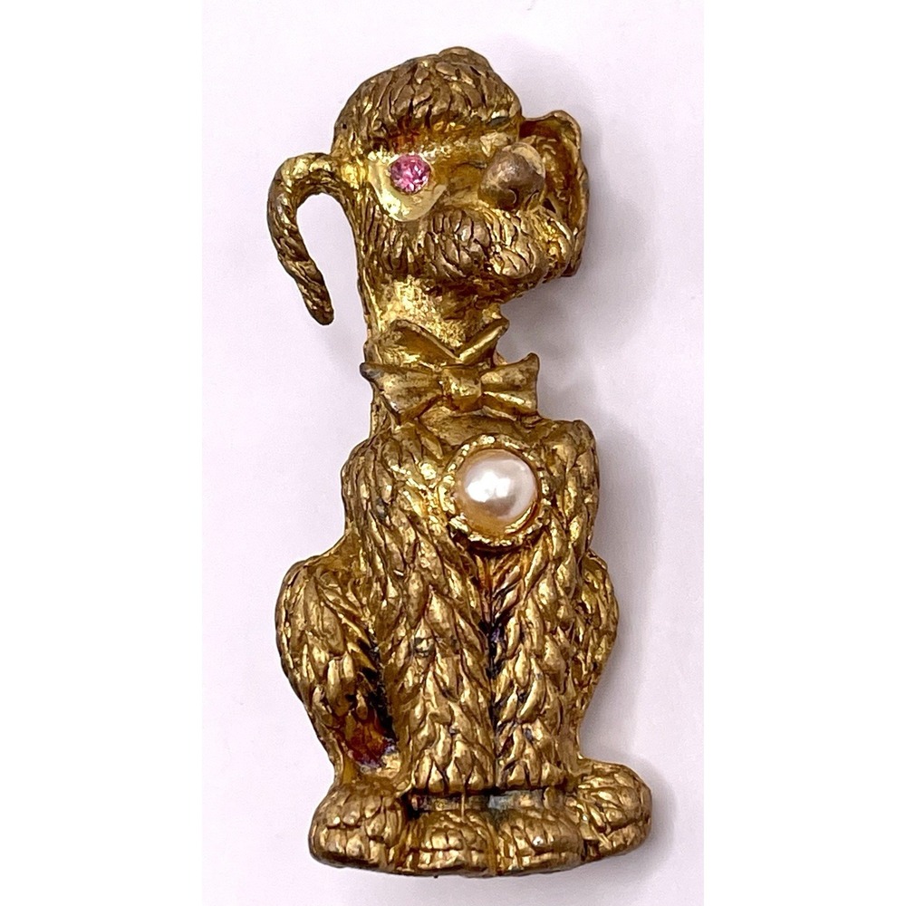 Poodle Pin Brooch Gold Pink Pearl Mid Century Dog Textured Gift 1960's